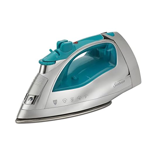 Sunbeam Steammaster Steam Iron | 1400 Watt Large Anti-Drip Nonstick Stainless Steel Iron with Steam Control and Retractable Cord, Chrome/Teal