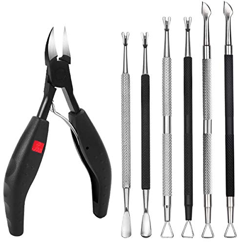 Hedume Set of 7 Nail Care Kit, Cuticle Trimmer with Cuticle Pusher, Professional Stainless Steel Cuticle Pusher and Cutter Clippers Durable Pedicure Manicure Tools for Fingernails and Toenails