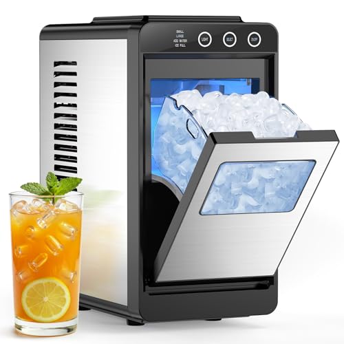 Image of COWSAR Ice Maker Countertop, Portable Ice Machine with Self-Cleaning, 8 Cubes in 6 Mins, 26 lbs /24Hrs, Quiet Commercial Compact Ice Machine for Home, Camping, Bar, Stainless Steel Sliver