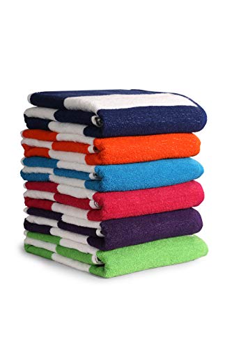 100% Cotton Bath Towel, Pack of 6, Cabana Stripe Beach Towel, Large Pool Towels (27” x 54”), Highly Absorbent, Light Weight, Soft and Quick Dry Swim Towels, for Parties, Guests - Thumbnail 6