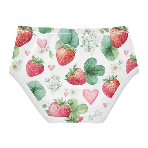 Wusikd Watercolor Strawberries Girls' Underwear Cotton Hearts (2) Girls Briefs Soft Toddler Underwear 2T2