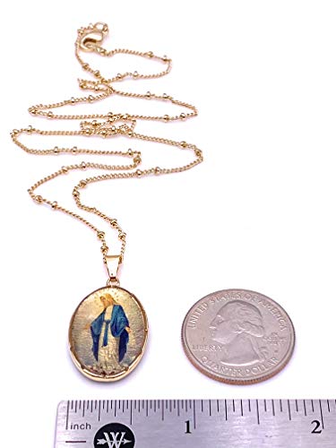 LESLIE BOULES Virgen La Milagrosa Pendant Necklace 18K Gold Plated Chain 18 Inches Length4