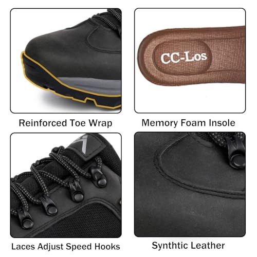 Image of CC-Los Men's Waterproof Work & Hiking Shoes - Soft Toe Slip-Resistant with Cushioned Midsole Size 7-13.5