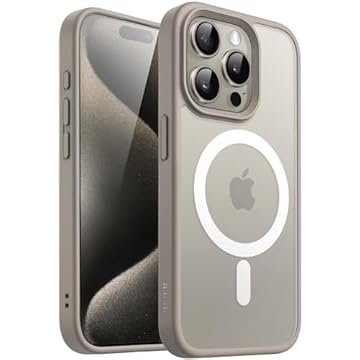 JETech Capa Magnético para iPhone 15 Pro Max 6,7 Polegadas Compatível com MagSafe, Translúcido Fosco Verso Fina à Prova de Choque Tampa (Titânio Natural)