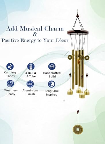 Image of Decorative Wind Chime for Home | Wooden House with Bells Colourful Beads | Positive Energy Balcony Living Room Hall Garden Home Decor (Wind Chimes Metal Bells)