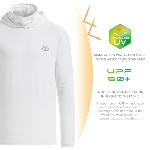 Image of Men's UPF 50+ Hoodie Shirt with Mask Long Sleeve Permanent UV Sun Protection Neck Gaiter Performance T for Outdoor