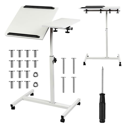 Maclean Table Mobile pour Ordinateur Portable - Hauteur réglable de 59 à 89 cm - Double Plateau inclinable jusqu'à 90 ° - Roulable avec Frein - Charge maximale : 30 kg - Bureau d'ordinateur