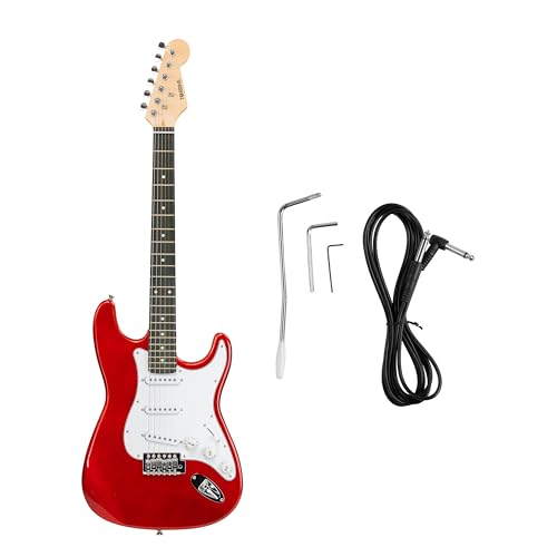 Image of STA 39-Inch Full-Size 6-String Electric Guitar for Beginners & Intermediate (Red) | SSS Single Coil Pickups | Basswood Body, Rosewood Neck & Fretboard | Standard Tremolo Bridge with Whammy Bar