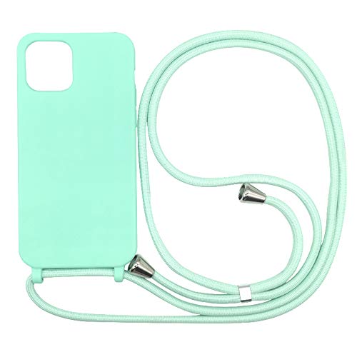 PuYu Zhe Compatible With iPhone 12/12 Pro Case,Soft Matte Silicone TPU Crossbody Cover with Adjustable Neck Cord Lanyard Strap,Slim Stylish Shockproof Lanyard Case-Mint Green