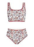 blibean Tween Girl Swimsuits Little Kids Girls Summer Swim Bathing Suits Teen Fashion Two Piece Bikini Boho Hawaii Swimwear Beach Sets Traje Baño Niñas Size 12-13 Year Old Red Floral