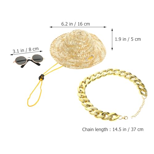 Sombrero de paja y collar para perros SEWACC, 3 piezas miniatura 2
