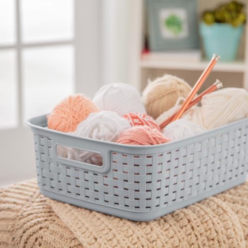 Image of Sterilite Short Plastic Weave Storage Basket, Bin Organization for Countertops, Tabletops and Shelves for Crafts, Jewelry, Gray, 12-Pack