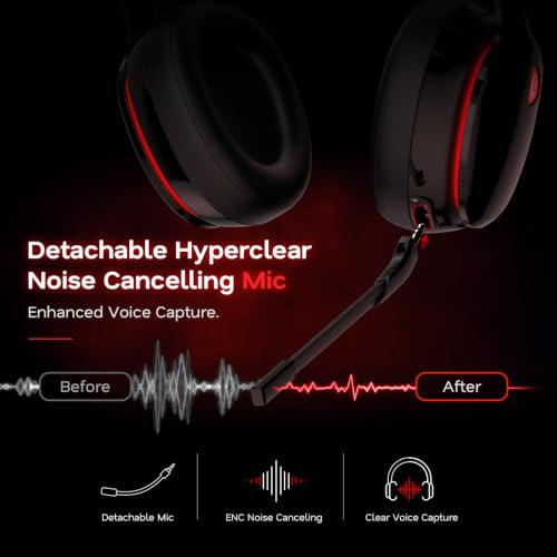 Image of AOC 2.4GHz Wireless Gaming Headset for PS5, PS4, PC, Switch, 45Hr, BlackRed | Bluetooth 6.0 Gaming Headphones with Noise Canceling Mic, 7.1 Virtual Surround, Great for Fortnite & Call of Duty /FPS Gamers