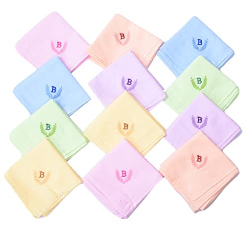 Image of ANTONIA Personalized Cotton Women's Handkerchiefs with Embroidered Initials, Assorted Colours (33 cm x 33 cm)