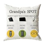 ONFAON Grandpa Gifts,Grandpa's Spot Throw Pillow Covers 18x18 Inch,Put Phone Glasses and Remote Control Pillowcase,Birthday Christmas Thanksgiving Day Gifts for Grandpa Stepdad,3-Pocket