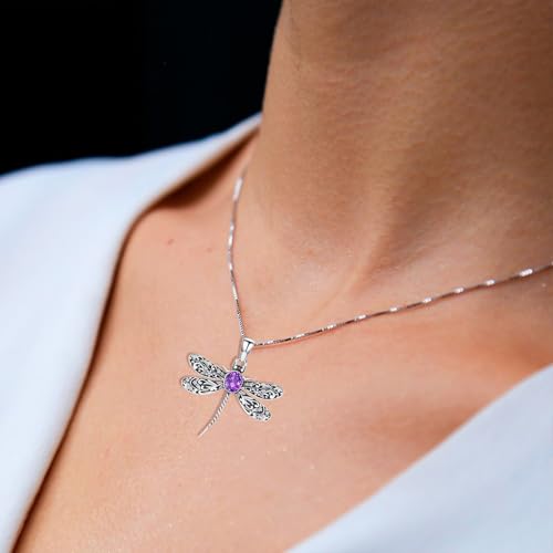 Vintage Dragonfly Necklace for Women 925 Sterling Silver, Oval Birthstone Dragonfly Pendant Boho Jewelry Birthday Gift for Her, Mom, Grandma2