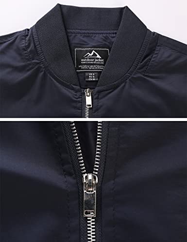 Totnmc Men's Solid Windbreaker Jacket Lightweight Casual Sportswear Baseball Coats Navy #TOP2