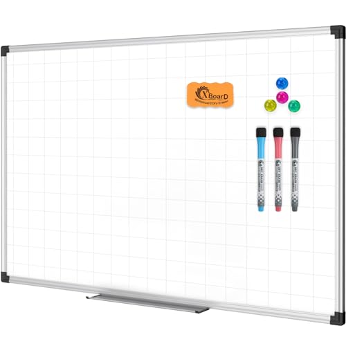 Image of XBoard Magnetic Dry Erase Whiteboard with Lines 36 x 24 Inch, 3' x 2' Double Sided Hanging White Board Planner for Wall | Grid Lined White Board + Message Presentation Board