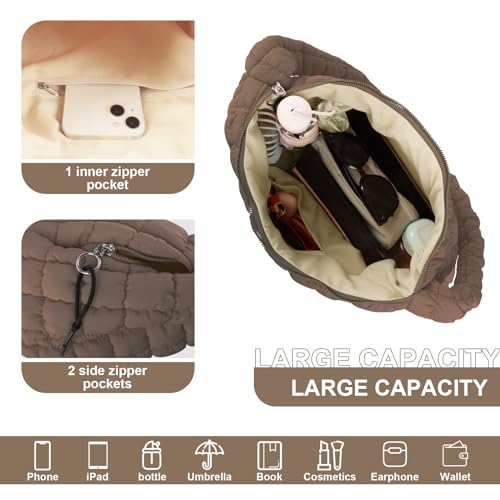 Image of Quilted Puffer Tote Bag Purse Puffy Crossbody Shoulder Bag,Lightweight Nylon Hobo Bag Puffer Carryall Bag for Women Girl