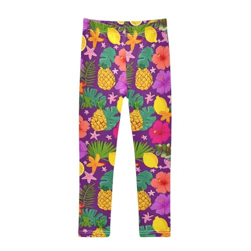 ALAZA Girls' Leggings Children's Yoga Pants Skinny Printed Dance Pineapple Hibiscus Flower Comfortable 4T