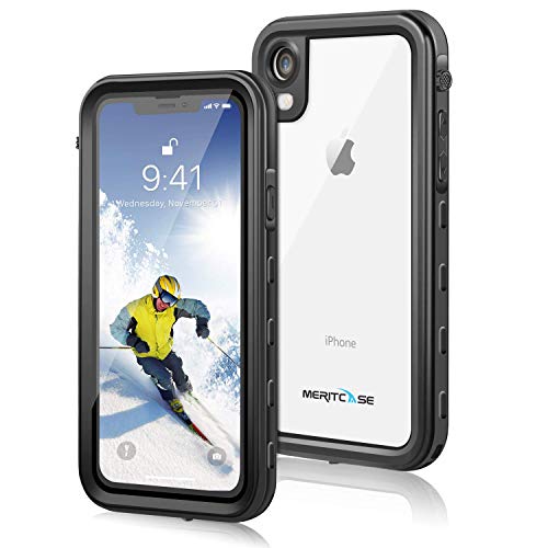 Yuker iPhone XR Waterproof Case, Anti-Scratch Built in Screen Protector, Full Body Protection, IP68 Certified with Face ID Dirtproof Shockproof Snowproof Case for iPhone XR 6.1 inch (Black/Clear)