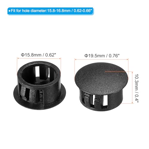 Image of PATIKIL Hole Plugs Plastic, 50 Pcs 16mm(5 /8 inch) Screw Bumper Hole Plug Flush Snap Type Round Hole Cover Caps for Round Holes Cabinet Furniture Kitchen, Black