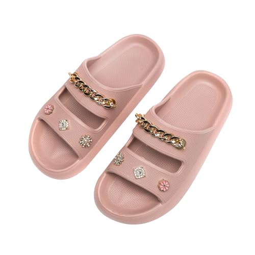 Luxury Women's Chain Crystal Pillow Slippers, Valentine's Day Gift, Indoor Outdoor Home Bath Sandals