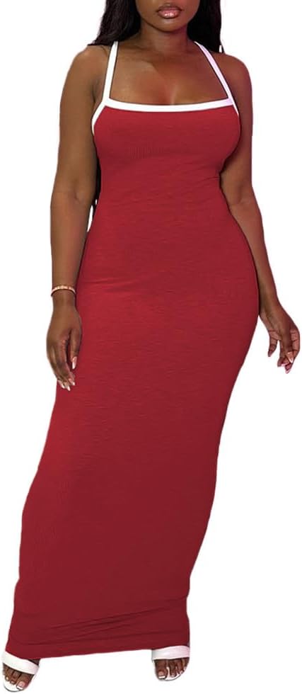 PINSV Women Summer Long Dress Casual Slip Sexy Slim Sleeveless Bodycon Maxi Dresses for Women - Image 4