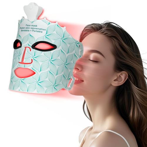 SUERBEATY Red Light Mask for Face - 7 Colors Red Light Mask, Facial Skin Care at Home, Cordless, Ergonomic Design and Rechargeable for Home - Green