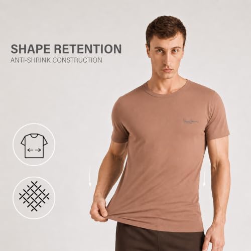 Image of Pepe Jeans Men's Solid 100% Cotton Regular Fit T-Shirt | Classic Everyday Basic Tee for Casual Soft Breathable Cotton Fabric | Round Neck | Short Sleeves | Comfortable All-Day Wear