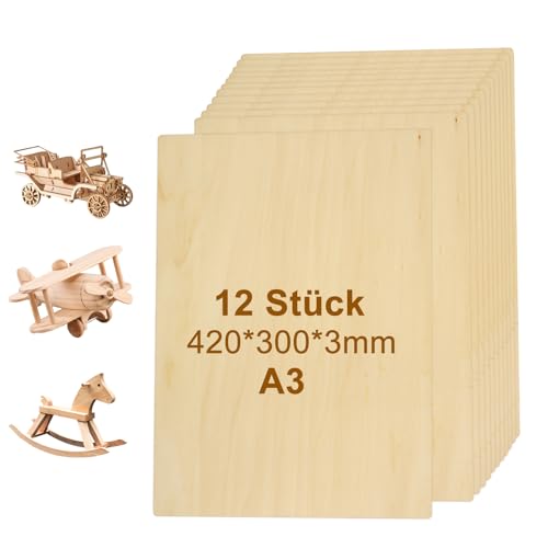 Sperrholzplatte 3mm/2mm - 10-20 Stück Sperrholzplatte 2-3mm A3-A5 Sperrholz Sperrholz Holzplatte Laserbearbeitung Speziell Geeignet für DIY-Holzarbeit Modellierung Malerei (A3-3mm-12pcs)
