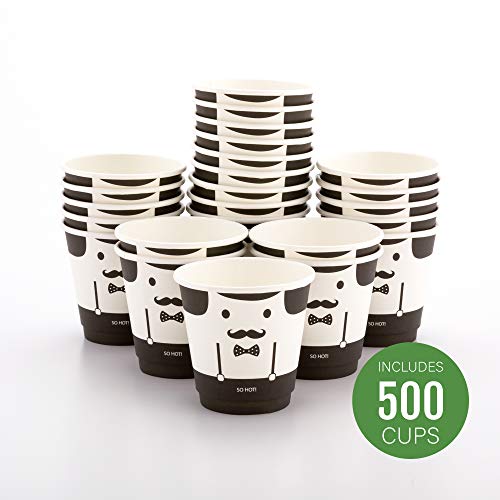 Image of Restaurantware 8-Ounce Paper Cups, Pack of 500 Monsieur Design Disposable Cups - Leakproof, Durable, Black and White Paper Insulated Hot Cup, with Matching Lids Available for Purchase Separately