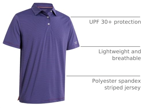 Image of Men's Golf Polo Shirts Short Sleeve Striped Performance Moisture Wicking Dry Fit Golf Shirts for Men