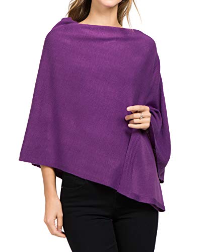 Image of Scarfand's Versatile V-Neck Boat Neck Cashmere Feel Poncho Sweater Bright Solid Colors