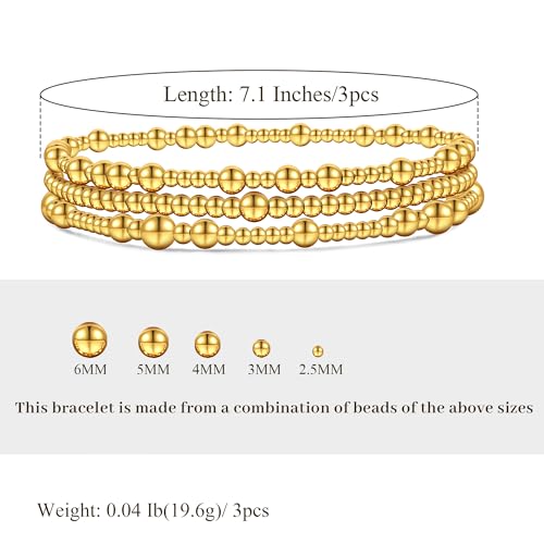 Gold Bracelet For Women Non Tarnish Dainty Stack Beads Bracelets Set 18K Gold Filled Stretch Layered Bracelets Trendy Jewelry Gift 6