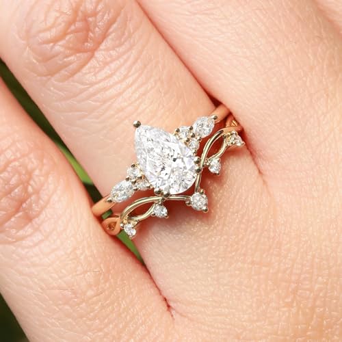 Bridal Sets Wedding Rings for Women Center 1CT Pear Shaped Moissanite Engagement Ring Sets in S925 Sterling Silver 10K 14K 18K Gold4