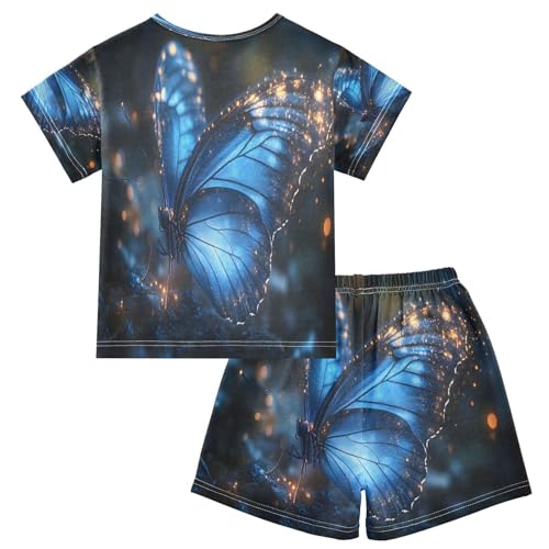 senya Short Sleeve Pajamas Sets Summer Cotton Sleepwear Blue Light Butterfly2