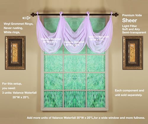 Image of Today's Curtain, Emelia Grommet Sheer Valance Waterfall 25 inch Lilac, 35 inch W x 25 inch L