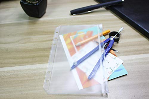 Yoeejob 30 Packs A6 Clear Pvc Zipper Binder Pocket Envelopes, 6 Holes Loose Leaf Bag Refills Filler Organizer #TOP6