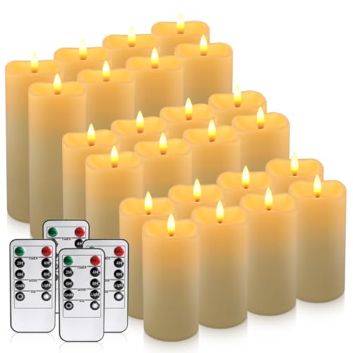 Image of Enpornk 24-Pack Flameless Candles Battery Operated Candles Pillar LED Candles with 10-Key Remote and Cycling 24 Hours Timer for Home Decor(Ivory 4 inch 5 inch 6 inch)