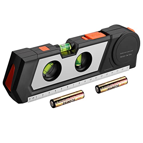 Neoteck Nivel Láser 4 en 1 Nivel de Burbuja Láser,Cinta Métrica de 9,8 Pies, Regla Ajustable en Pulgadas y Centímetros para Colgar Fotos, Armarios, Azulejos y Paredes