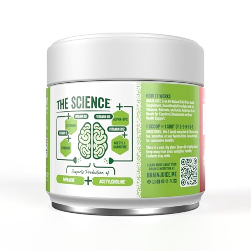 Image of BrainJuice Nootropics Brain Support Supplement, Gluten Free Powder for Energy and Focus, Drink Mix with L Theanine, Alpha GPC, Vitamin B, Organic Green Tea Extract (Pomegranate)