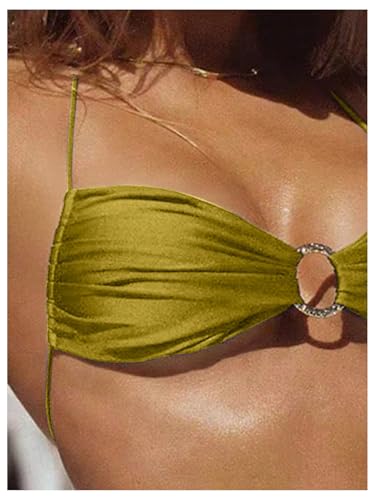 Image of SOLY HUX Bathing Suit for Women Halter Ring Linked Tie Side Bikini Sets Two Piece Swimsuit