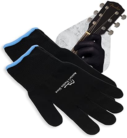 Musician's Practice Glove - 2-Pack Guitar Gloves for Men and Women, Fingertip Protectors for Playing String Instruments, Hand Issues and More, Nylon Thin Gloves for Indoor/Outdoor Gigs, Medium, Black