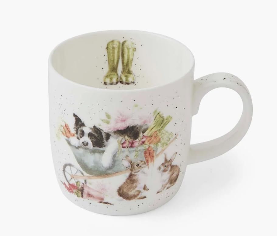 Royal Worcester Wrendale Deigns Sleeping on The Job 0 3 Liter Keramiktasse mit Hunde- und Katzenmotiven