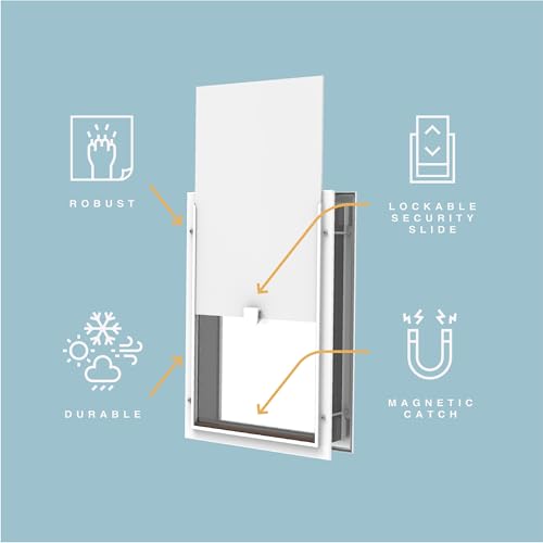 Hakuna Pets Deluxe Aluminum Pet, Cat and Dog Door with 2-Way Locking Panel for Screens, Doors and Walls up to 2.8\" Thick, Medium, White