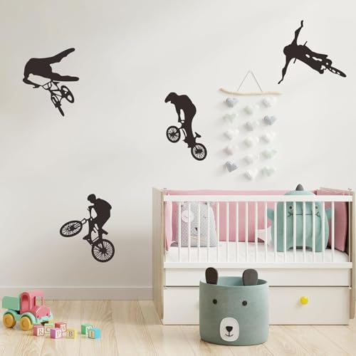 FVFVAHO BMX Stickers Muraux Chambre Garçons Cycliste Saut Vélo Sports Extrême Stickers Muraux Amovibles et Peintures Murales Vinyle Autocollants Art pour Hommes...