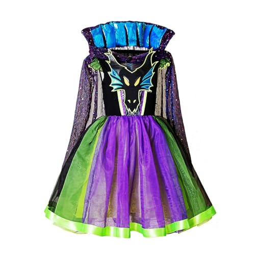 Ruikajia Mistress of Evil Dragon Costume Villain Girls Dress Evil Queen Dress Maleficent Bad Witches Dress (Purple 4 Years)