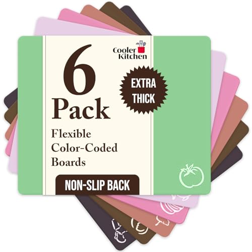 Extra Thick Pastel Flexible Plastic Cutting Board Mats with Food Icons & EZ-Grip Waffle Back, (Set of 6) Dishwasher Safe. Cutting Boards for Kitchen, Cutting Mat, Plastic Cutting Boards