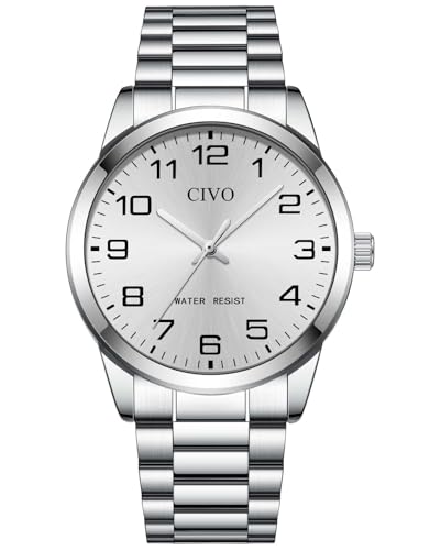 CIVO Uhren Herren Silber Armbanduhr: Analog Quarz Leicht Lesbare Herrenuhr - Edelstahl Wasserdicht Casual Herren Uhr
